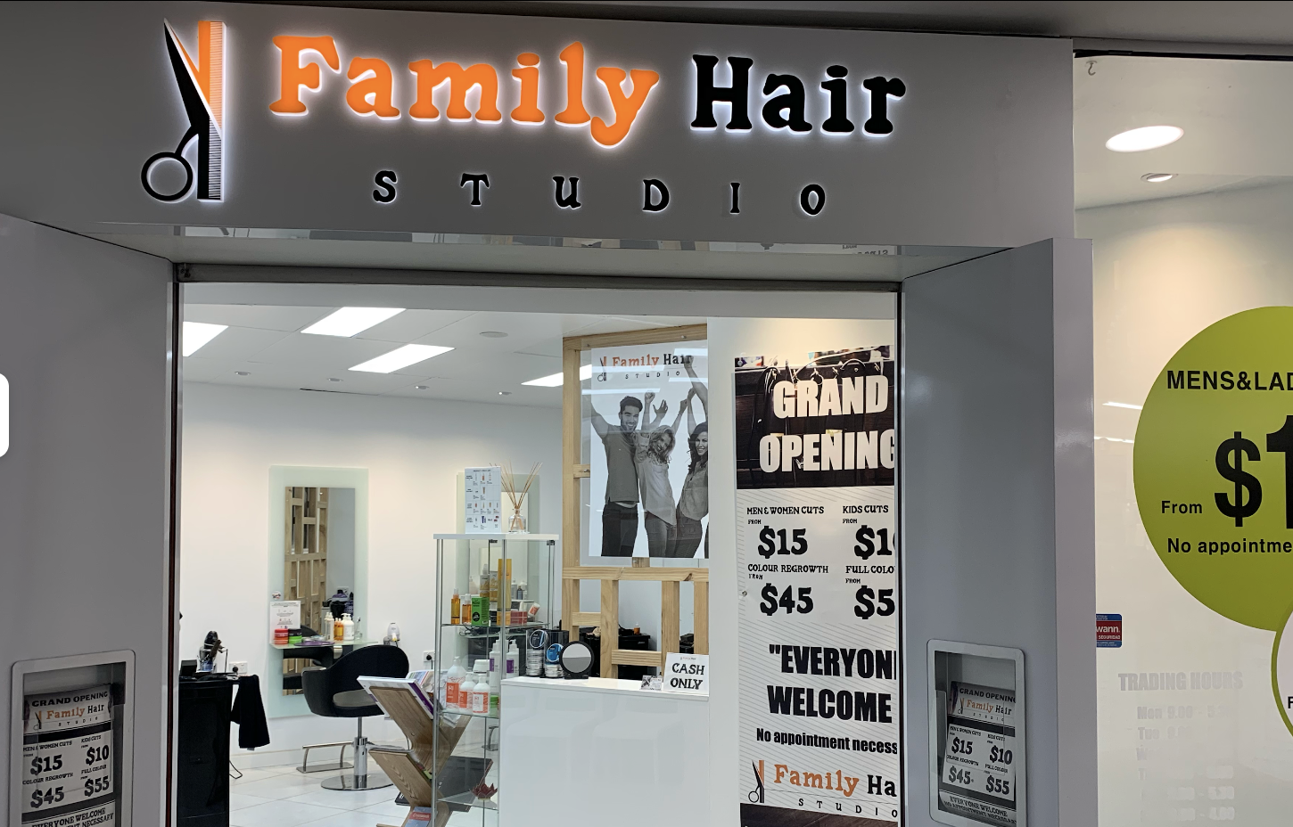 Family Hair Studio storefront at Ashmore City